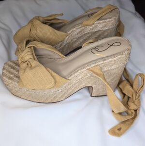 Sam Edelman Espadrille Platform Heels Ankle Wrap Sandals Size 9.5